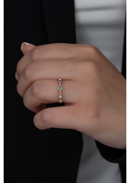 Gümüş Prenses Yüzük. Renkli Taşlı Ayarlanabilir Ölçü. Rose Gold Kaplama 925 Ayar Gümüş
