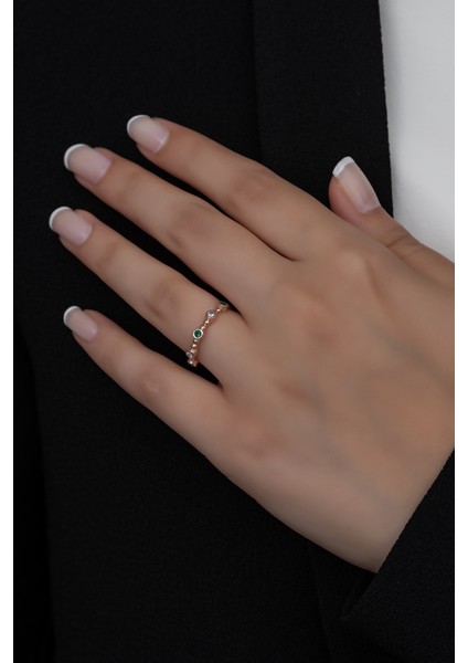 Gümüş Prenses Yüzük. Renkli Taşlı Ayarlanabilir Ölçü. Rose Gold Kaplama 925 Ayar Gümüş