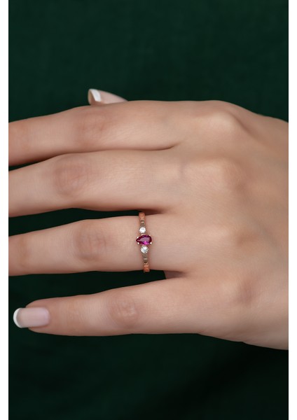 Gümüş Prenses Yüzük. Renkli Taşlı Ayarlanabilir Ölçü. Rose Gold Kaplama 925 Ayar Gümüş