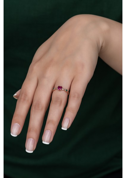 Gümüş Prenses Yüzük. Renkli Taşlı Ayarlanabilir Ölçü. Rose Gold Kaplama 925 Ayar Gümüş