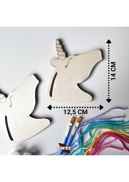 Unicorn 2'li Çocuk Eğitim Seti, Ipli ve Boyamalı Eğitici Ahşap Oyuncak, El Becerisi Hobi Eğitim Seti