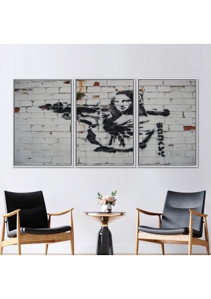 3 Parçalı Beyaz Çerçeveli Kanvas Tablo Mona Lisa Kanvas Dekor Sokak Kanvas Poster