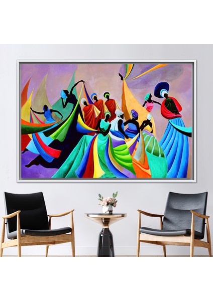 1 Parça Beyaz Çerçeveli Kanvas Tablo Soyut Hediye Kanvas Afrikalı Dansçılar Sanat Eseri