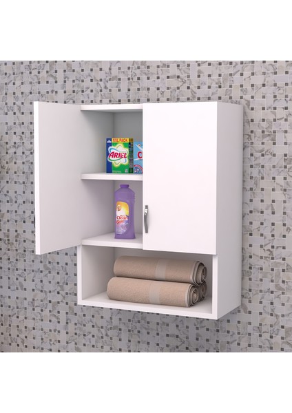 Makina Üstü Dolap, Banyo Dolabı, Çamaşır Dolabı, Havlu Dolabı, Kapaklı Dolap - Beyaz