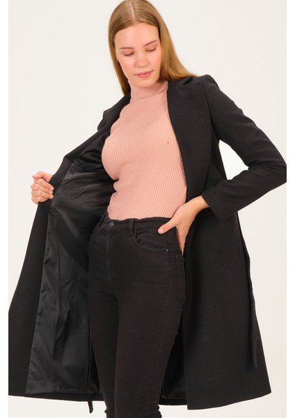 Z6739 Dewberry Kadın Kaban-Açık Siyah