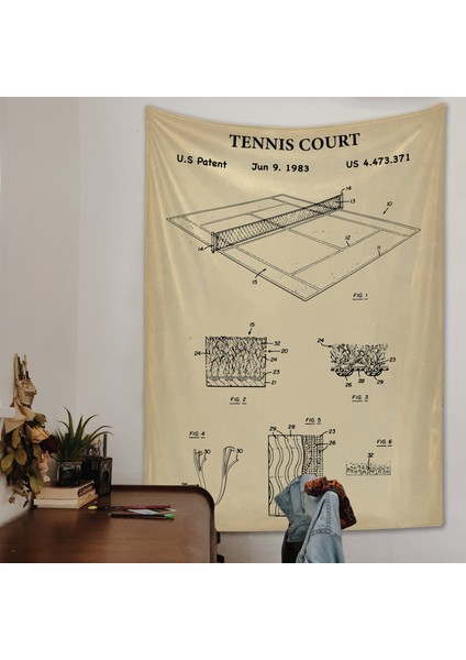 Tenis Duvar Örtüsü- Vintage Eskitme Desenli