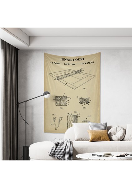 Tenis Duvar Örtüsü- Vintage Eskitme Desenli