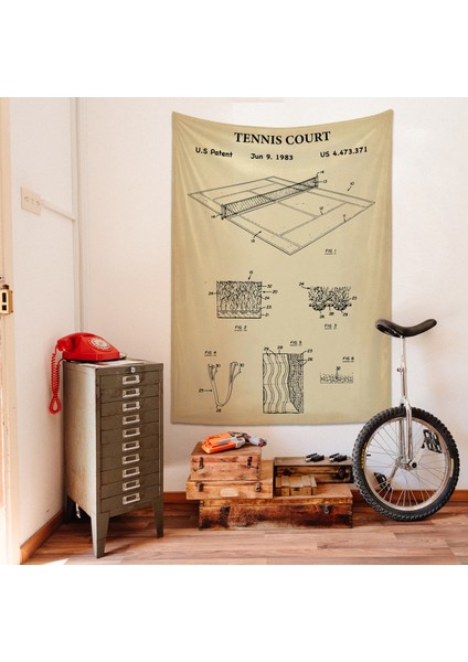 Tenis Duvar Örtüsü- Vintage Eskitme Desenli