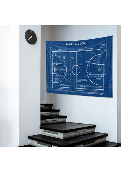 Basketball Court Blueprint Duvar Örtüsü- Basketbol Oda Dekorasyonu- Çocuk Odası Duvar Dekorasyonu fırsatları