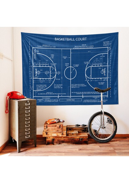 Basketball Court Blueprint Duvar Örtüsü- Basketbol Oda Dekorasyonu- Çocuk Odası Duvar Dekorasyonu indirimleri