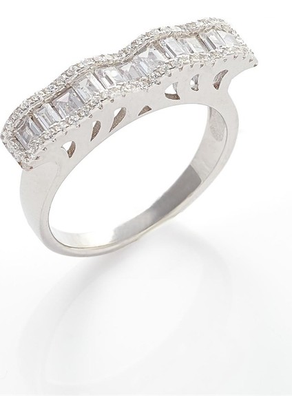 Bayan Kare Taş Detay Düz Model Gümüş Yüzük