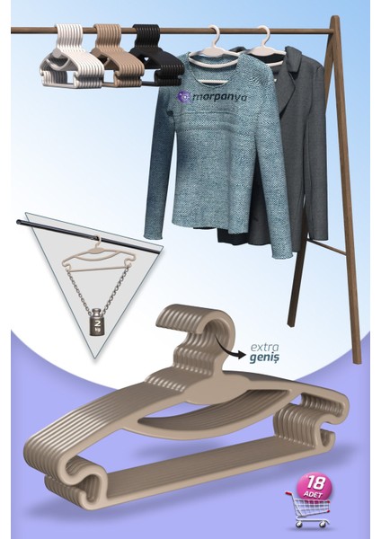 Flair 18 Adet Etek Pantolon Eşarp Kıyafet Konfeksiyon Elbise Askısı