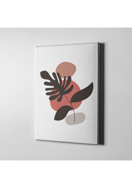 Nordik Tarzda Pembe Tonlar ile Renklendirilmiş Bohem Minimalist Siyah Çiçek Çizim Kanvas Tablo