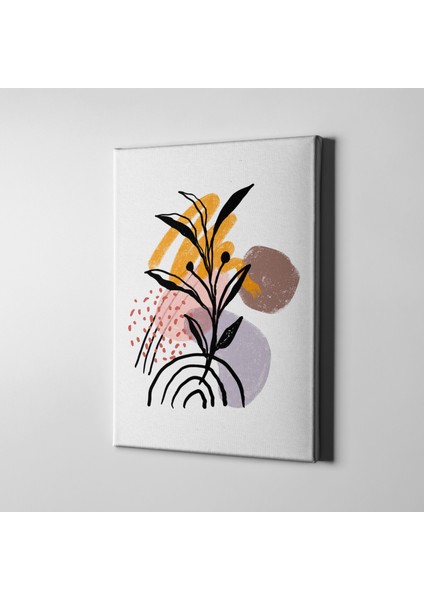 Pembe Gri Kahverengi Turuncu Tonlu Abstract Soyut Bitki Çizim Kanvas Tablo