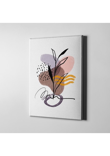 Soft Renkler Eşliğinde Abstract Soyut Bitki Çizim Kanvas Tablo