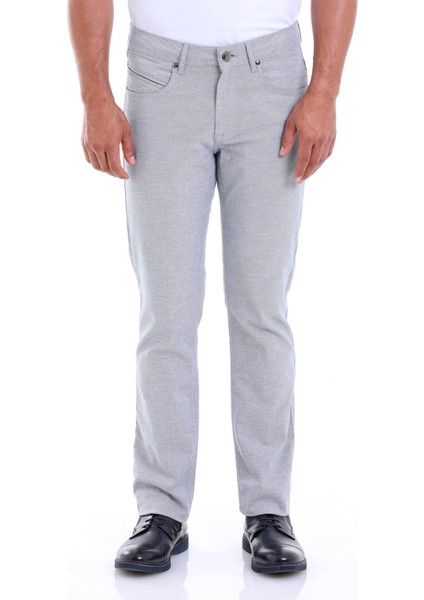 Erkek Mavi Regular Fit Yüksek Bel Düz Paça Basic Kanvas Pantolon
