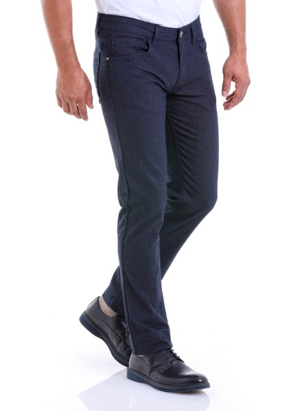 Erkek Lacivert Dinamik Fit Yüksek Bel Basic Kanvas Pantolon