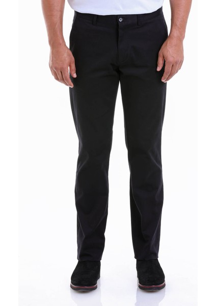 Erkek Siyah Regular Fit Yüksek Bel Düz Paça Basic Kanvas Pantolon