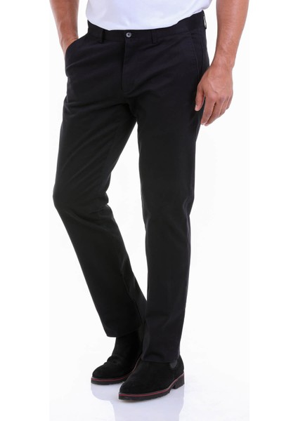 Erkek Siyah Regular Fit Yüksek Bel Düz Paça Basic Kanvas Pantolon