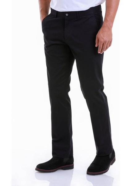 Erkek Siyah Regular Fit Yüksek Bel Düz Paça Basic Kanvas Pantolon