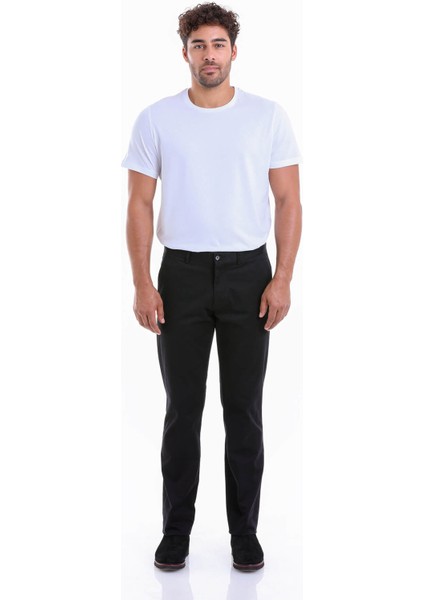 Erkek Siyah Regular Fit Yüksek Bel Düz Paça Basic Kanvas Pantolon