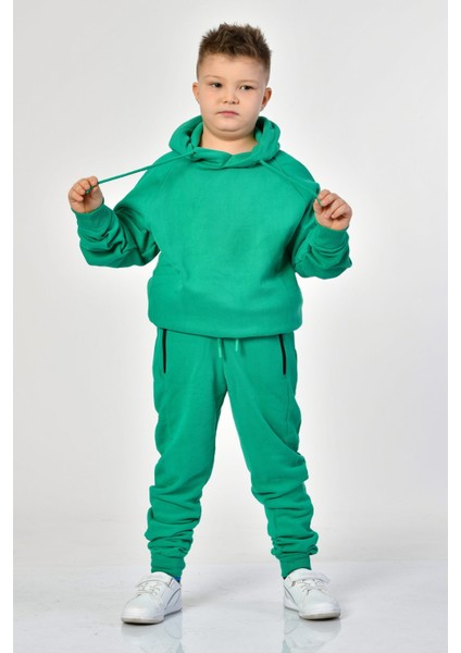 Kapüşonlu Erkek Çocuk Sweatshirt - Yeşil Yeşil - 8-10 Yaş