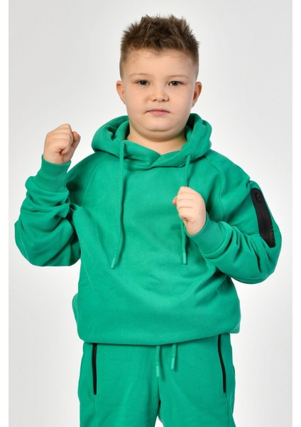 Kapüşonlu Erkek Çocuk Sweatshirt - Yeşil Yeşil - 12-14 Yaş fiyatları
