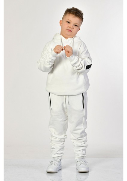 Kapüşonlu Erkek Çocuk Sweatshirt - Beyaz Beyaz - 8-10 Yaş