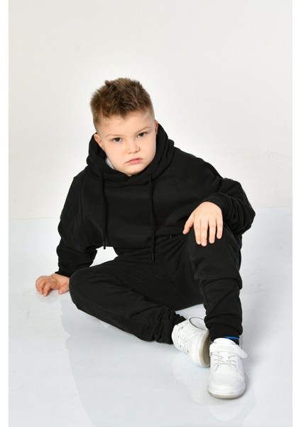 Kapüşonlu Erkek Çocuk Sweatshirt - Siyah Siyah - 8-10 Yaş