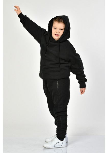 Kapüşonlu Erkek Çocuk Sweatshirt - Siyah Siyah - 8-10 Yaş
