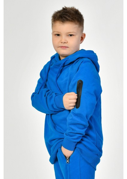Kapüşonlu Erkek Çocuk Sweatshirt - Saks Mavisi Saks Mavisi - 8-10 Yaş