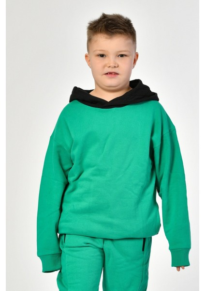 Cepli Kapüşonlu Erkek Çocuk Sweatshirt - Yeşil Yeşil - 8-10 Yaş