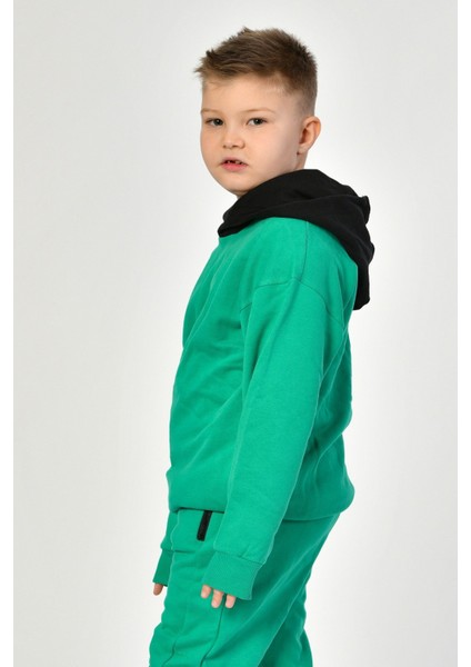 Cepli Kapüşonlu Erkek Çocuk Sweatshirt - Yeşil Yeşil - 8-10 Yaş