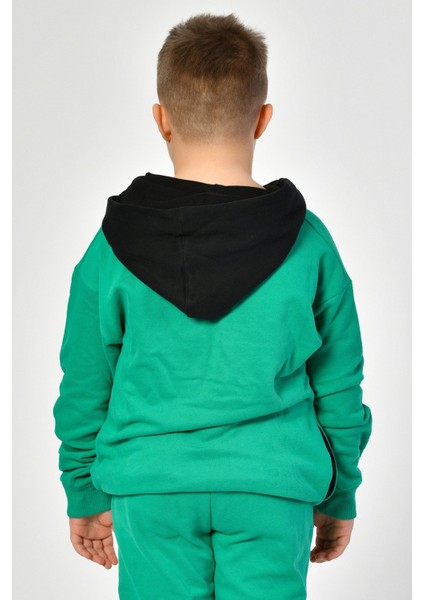 Cepli Kapüşonlu Erkek Çocuk Sweatshirt - Yeşil Yeşil - 8-10 Yaş