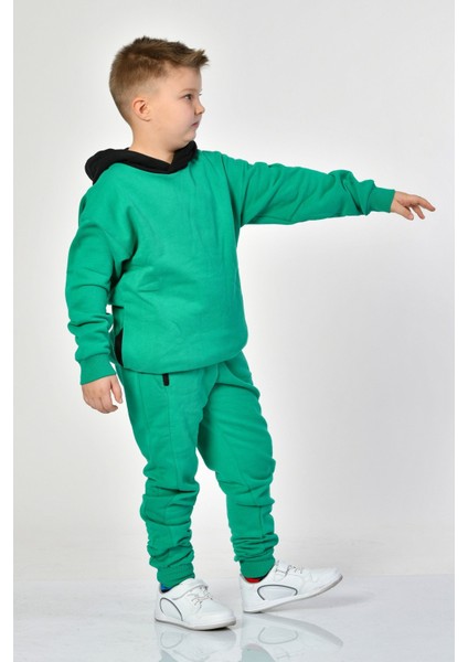 Cepli Kapüşonlu Erkek Çocuk Sweatshirt - Yeşil Yeşil - 8-10 Yaş