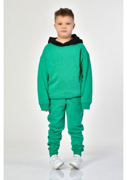 Cepli Kapüşonlu Erkek Çocuk Sweatshirt - Yeşil Yeşil - 12-14 Yaş