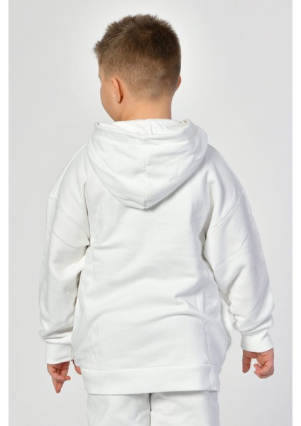 Cepli, Kapüşonlu, Fermuarlı Erkek Çocuk Sweatshirt - Beyaz Beyaz - 8-10 Yaş fırsatları