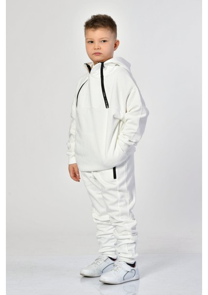 Cepli, Kapüşonlu, Fermuarlı Erkek Çocuk Sweatshirt - Beyaz Beyaz - 10-12 Yaş modelleri