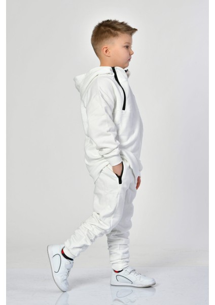 Cepli, Kapüşonlu, Fermuarlı Erkek Çocuk Sweatshirt - Beyaz Beyaz - 10-12 Yaş indirimleri