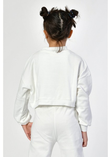 Bisiklet Yaka Crop Kız Çocuk Sweatshirt - Beyaz Beyaz - 8-10 Yaş fırsatları