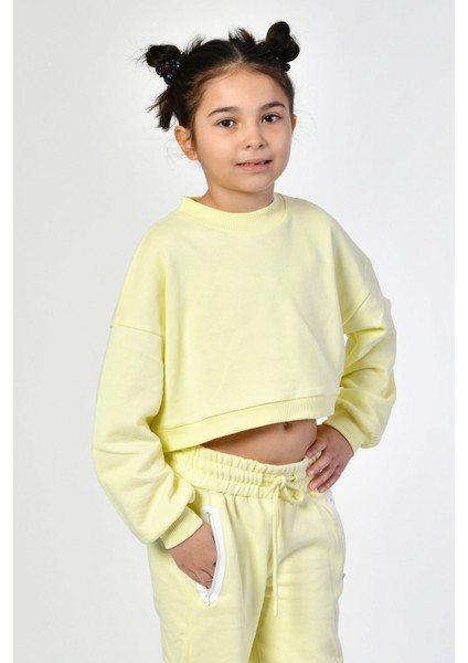 Bisiklet Yaka Crop Kız Çocuk Sweatshirt - Limon Sarısı Limon Sarısı - 10-12 Yaş fiyatları