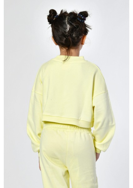 Bisiklet Yaka Crop Kız Çocuk Sweatshirt - Limon Sarısı Limon Sarısı - 10-12 Yaş modelleri