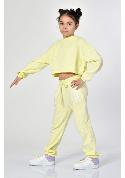Bisiklet Yaka Crop Kız Çocuk Sweatshirt - Limon Sarısı Limon Sarısı - 10-12 Yaş indirimleri
