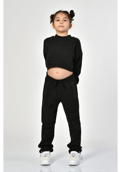Cepli, Fermuarlı Kız Çocuk Eşofman Altı - Siyah Siyah - 10-12 Yaş