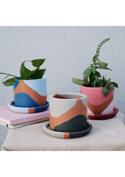 Fi.Dayy Design Terracotta Toprak Saksı & Tabak Set - 3 Adet