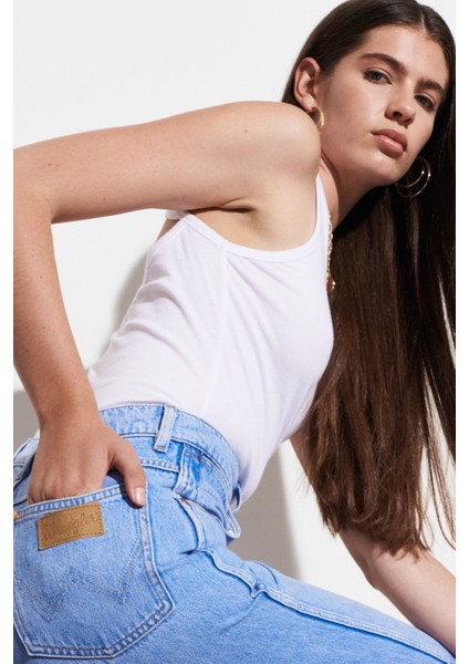 Kadın Wild West Fit Pamuk Yüksek Bel Düz Paça Jean Kot Pantolon fırsatları