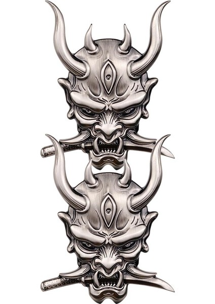 2 Gümüş Hayalet Fangs Warrior Samurai Metal Araba Sticker Çıkartma Moda Seti (Yurt Dışından)