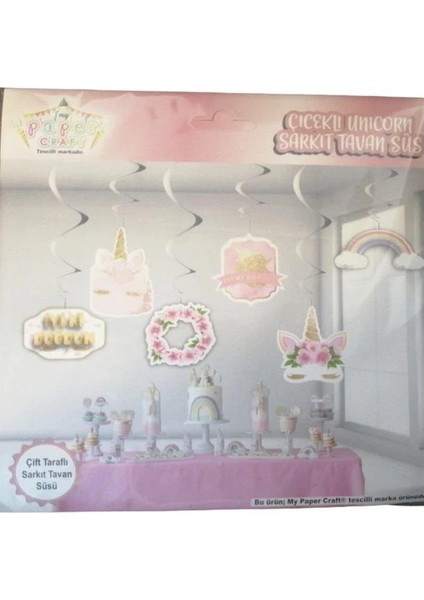 6'lı Tavan Süs Çiçekli Unicorn