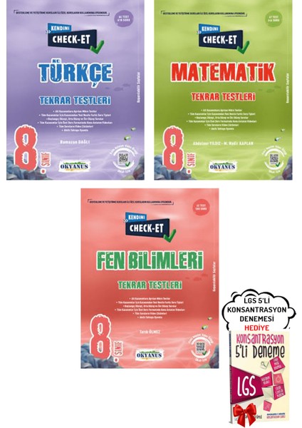 8.Sınıf LGS Check-Et Türkçe Matematik Fen Bilimleri Tekrar Testleri Okyanus Yayınları -