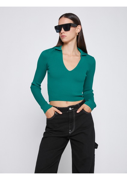 Polo Yaka Crop Tişört Uzun Kollu fiyatları